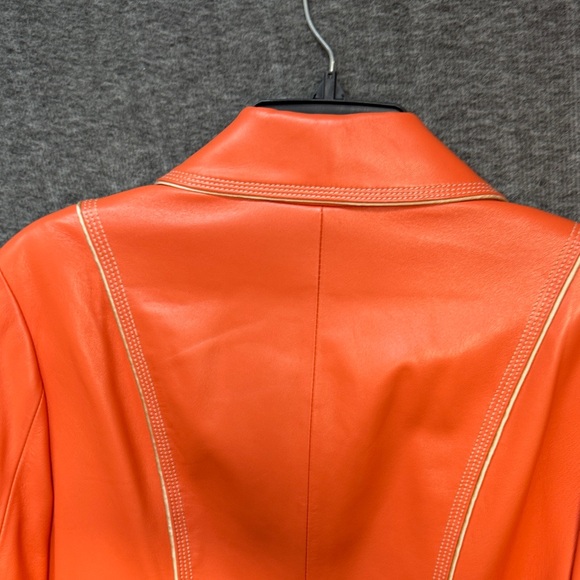 St. John Sport by Marie Gray Orange Lamb Leather Jacket with Gold Accents - Picture 10 of 12